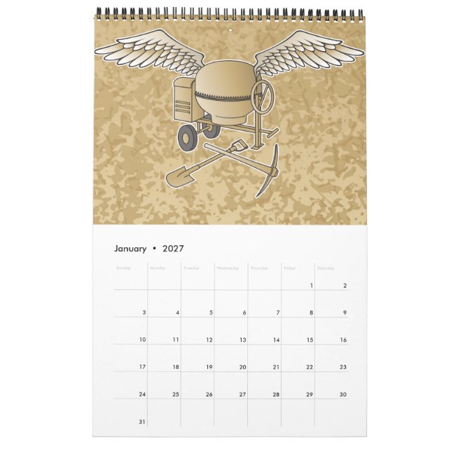 Concrete mixer beige calendar (Jan 2027)