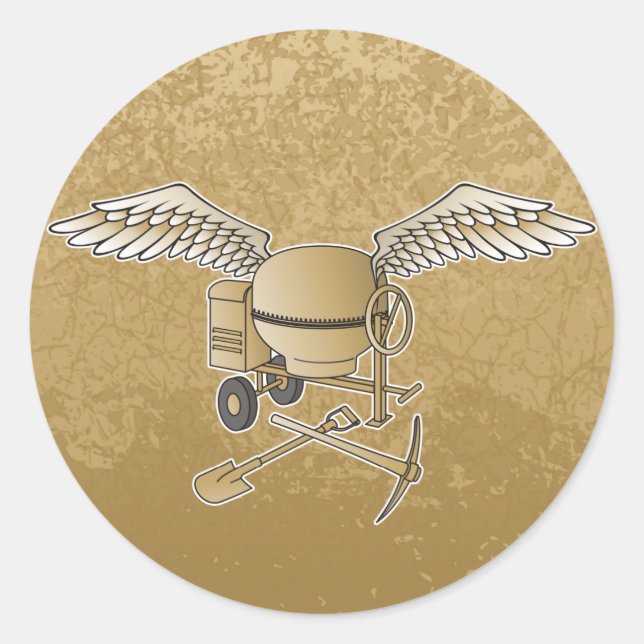 Concrete mixer beige classic round sticker (Front)