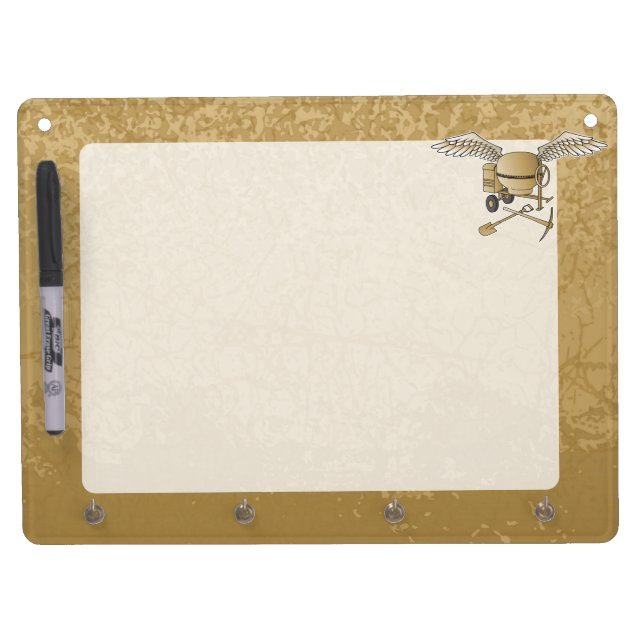 Concrete mixer beige dry erase board with keychain holder (Front)
