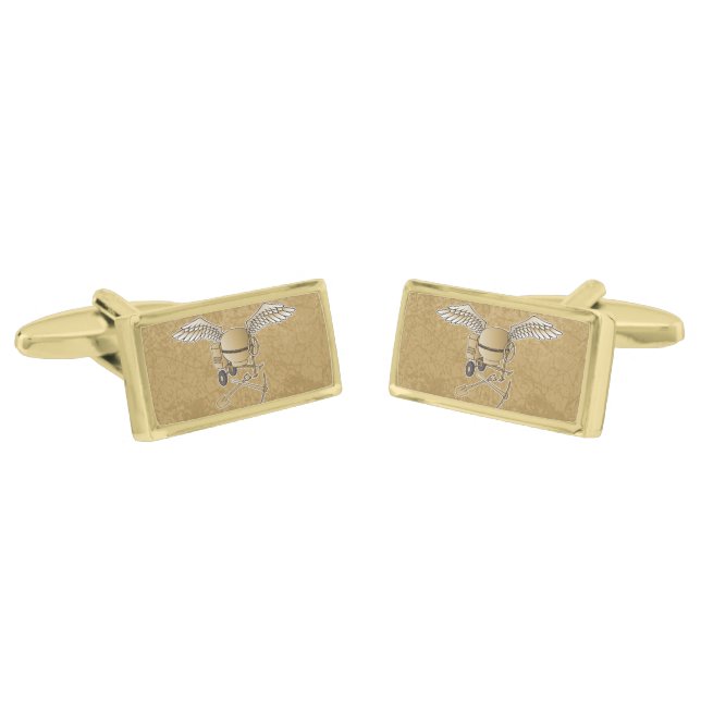Concrete mixer beige gold cufflinks (Angled)