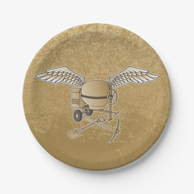 Concrete mixer beige paper plates (Front)