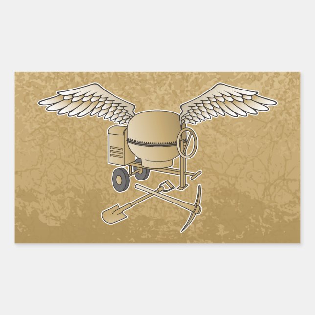 Concrete mixer beige rectangular sticker (Front)