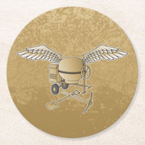 Concrete mixer beige round paper coaster