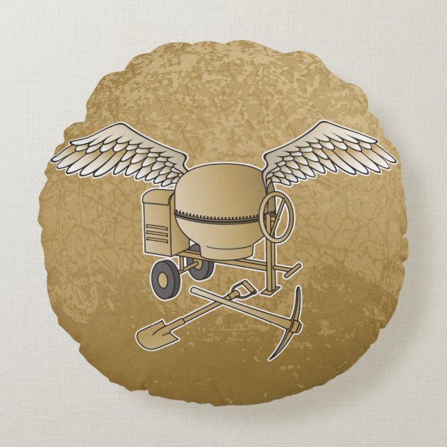 Concrete mixer beige round pillow (Front)