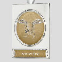 Concrete mixer beige silver plated banner ornament