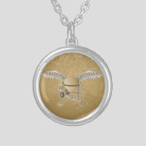 Concrete mixer beige silver plated necklace