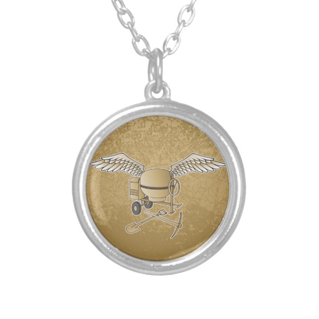 Concrete mixer beige silver plated necklace (Front)