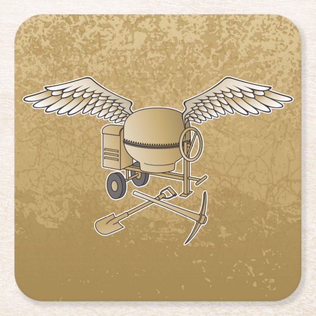 Concrete mixer beige square paper coaster (Front)