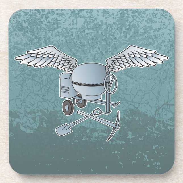 Concrete mixer blue-gray beverage coaster (Front)