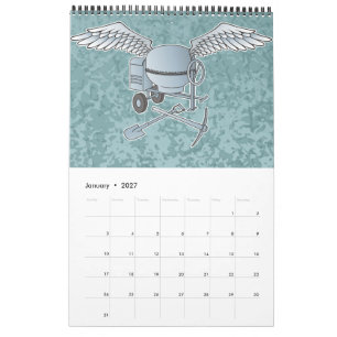 Concrete mixer blue-gray calendar