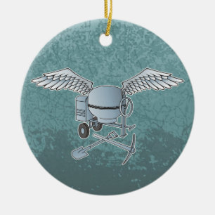 Concrete mixer blue-gray ceramic ornament