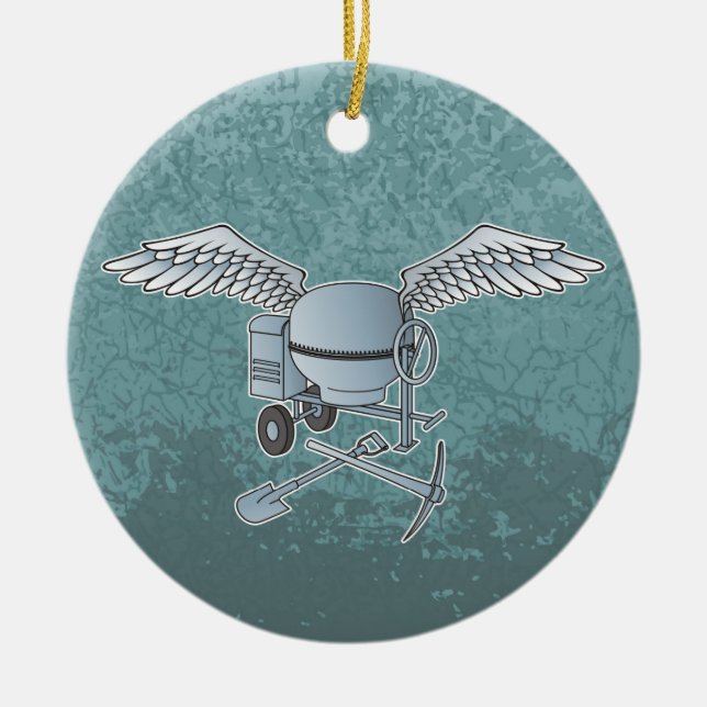 Concrete mixer blue-gray ceramic ornament (Front)