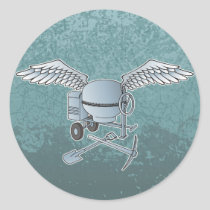 Concrete mixer blue-gray classic round sticker