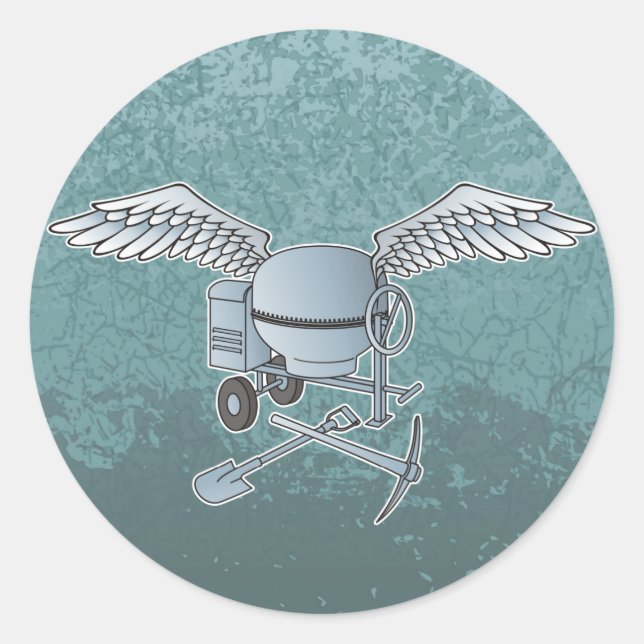 Concrete mixer blue-gray classic round sticker (Front)