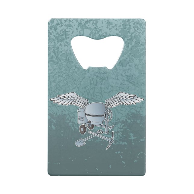 Concrete mixer blue-gray credit card bottle opener (Front)