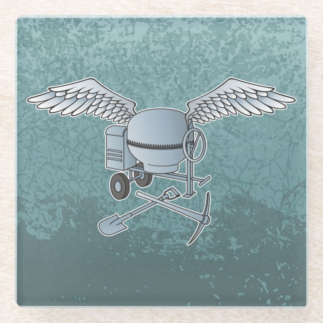 Concrete mixer blue-gray glass coaster (Front)