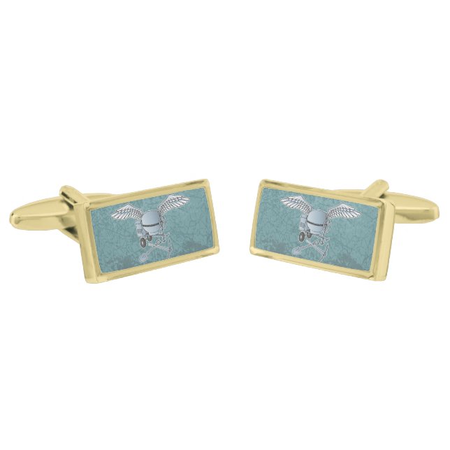 Concrete mixer blue-gray gold cufflinks (Angled)