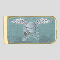 Concrete mixer blue-gray gold finish money clip