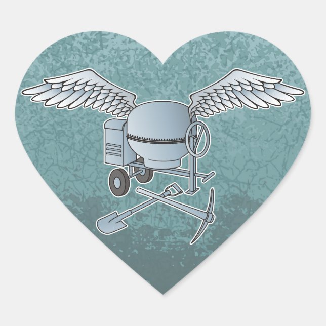 Concrete mixer blue-gray heart sticker (Front)