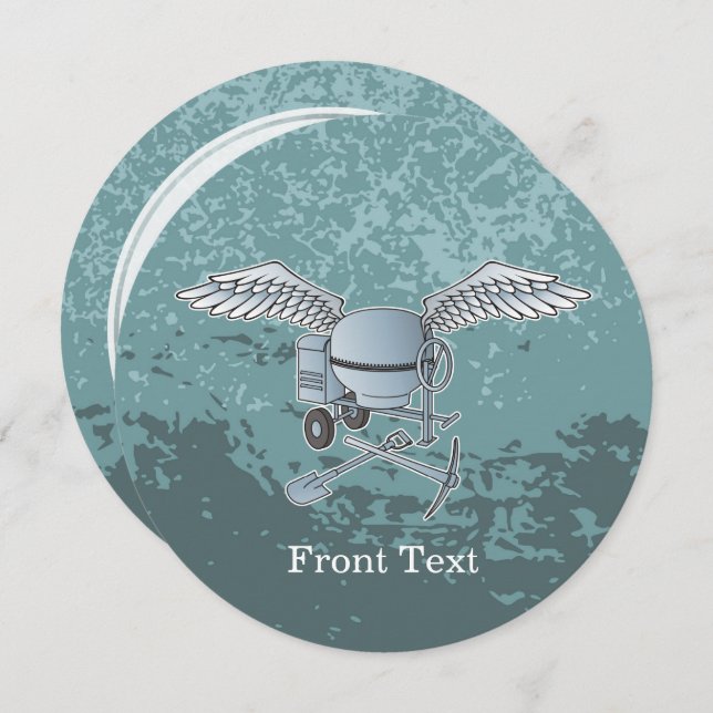 Concrete mixer blue-gray invitation (Front/Back)