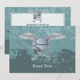 Concrete mixer blue-gray invitation