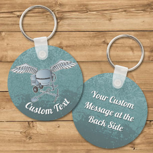 Concrete mixer blue-gray keychain