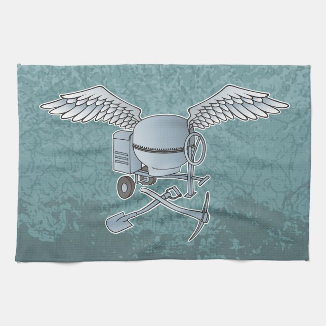 Concrete mixer blue-gray kitchen towel (Horizontal)