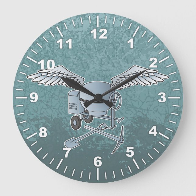 Concrete mixer blue-gray large clock (Front)
