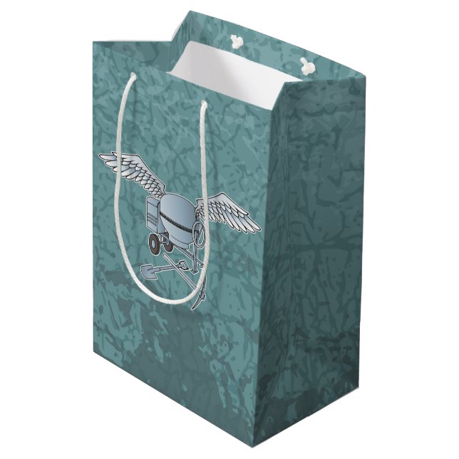 Concrete mixer blue-gray medium gift bag (Back Angled)