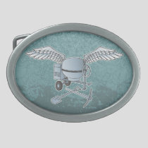 Concrete mixer blue-gray oval belt buckle