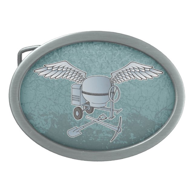 Concrete mixer blue-gray oval belt buckle (Front)