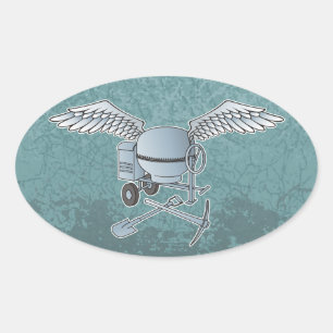 Concrete mixer blue-gray oval sticker