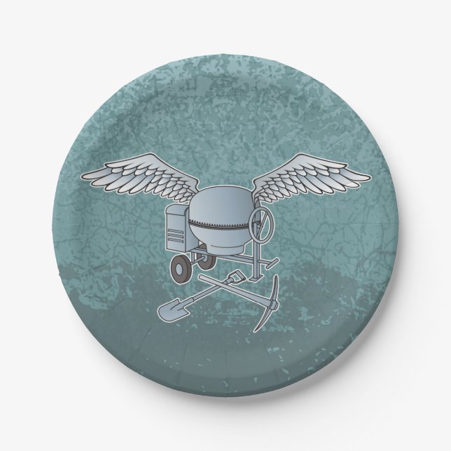 Concrete mixer blue-gray paper plates (Front)