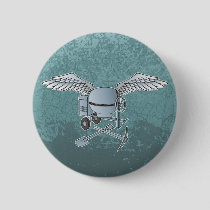 Concrete mixer blue-gray pinback button