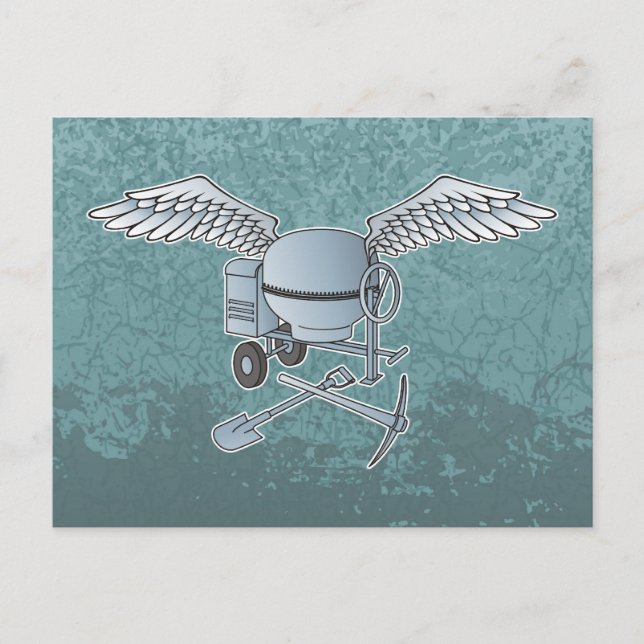 Concrete mixer blue-gray postcard (Front)