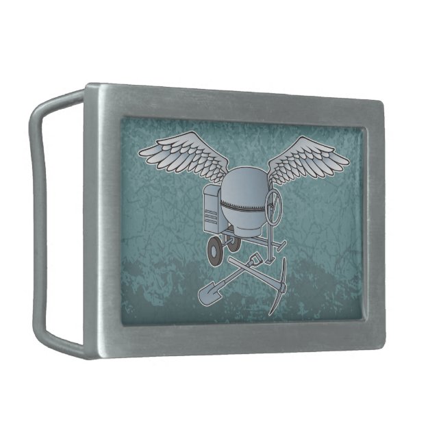 Concrete mixer blue-gray rectangular belt buckle (Front Left)
