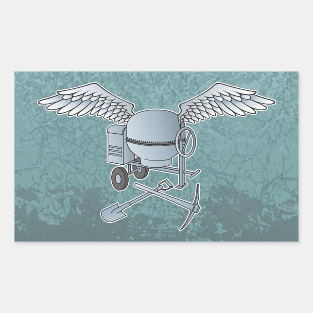 Concrete mixer blue-gray rectangular sticker (Front)