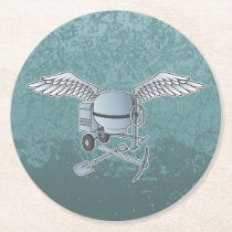 Concrete mixer blue-gray round paper coaster