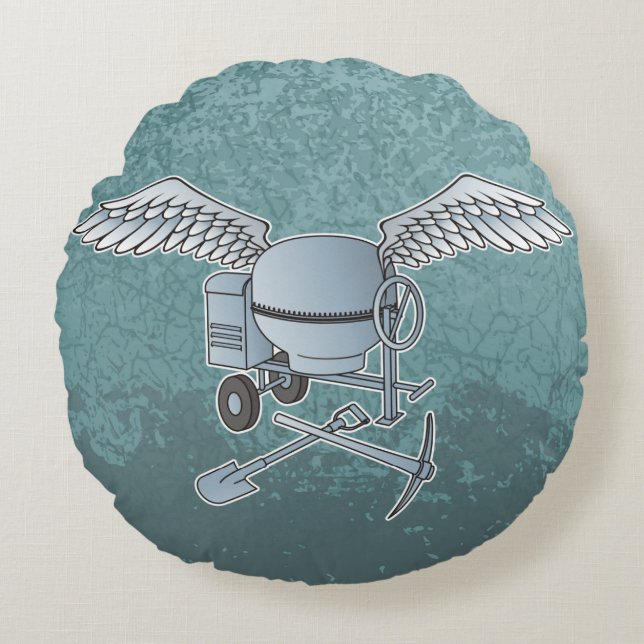 Concrete mixer blue-gray round pillow (Front)