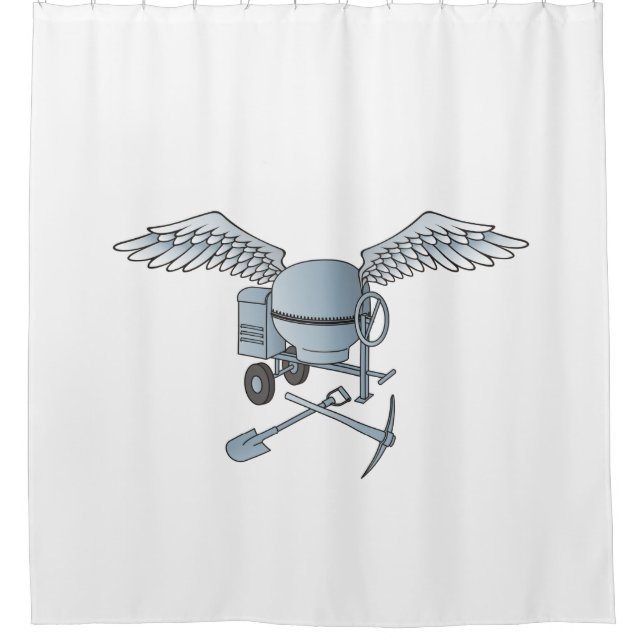 Concrete mixer blue-gray shower curtain (Front)