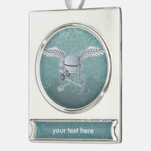 Concrete mixer blue-gray silver plated banner ornament