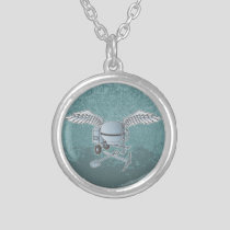 Concrete mixer blue-gray silver plated necklace