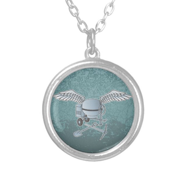 Concrete mixer blue-gray silver plated necklace (Front)