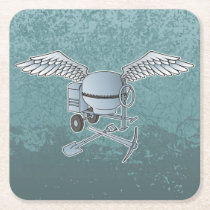 Concrete mixer blue-gray square paper coaster