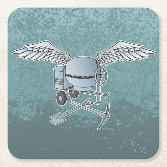 Concrete mixer blue-gray square paper coaster (Front)