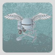 Concrete mixer blue-gray square sticker