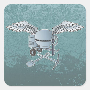 Concrete mixer blue-gray square sticker