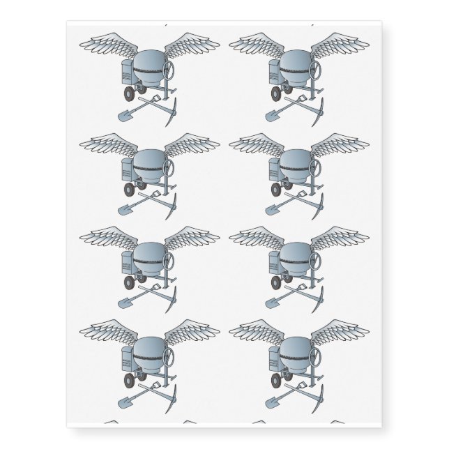 Concrete mixer blue-gray temporary tattoos (Front)
