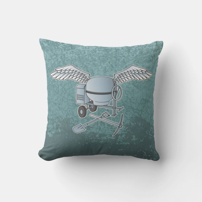 Concrete mixer blue-gray throw pillow (Front)