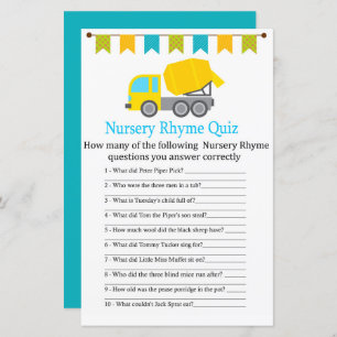Concrete mixer Nursery Rhyme Quiz baby shower game